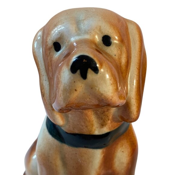 Bassett Hound Dog Vintage Glazed Ceramic Sitting Figurine Unmarked - Picture 2 of 16